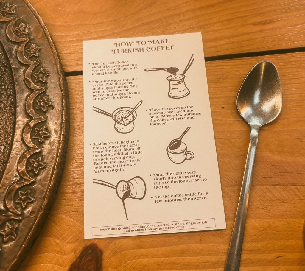 Printout of Turkish Coffee Making Instructions