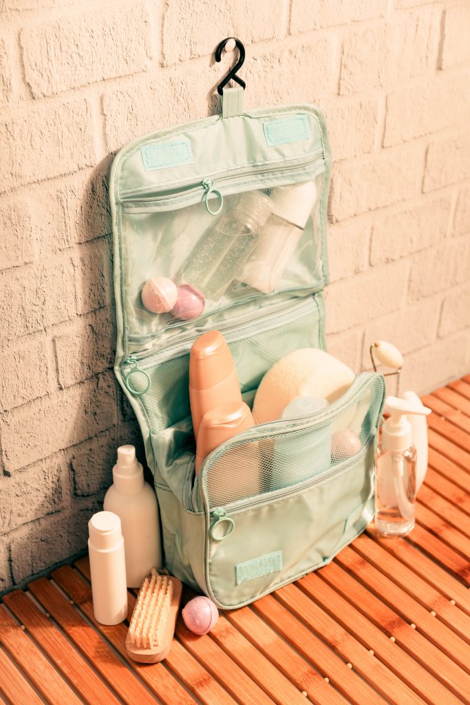 toiletries bag with travel sized containers