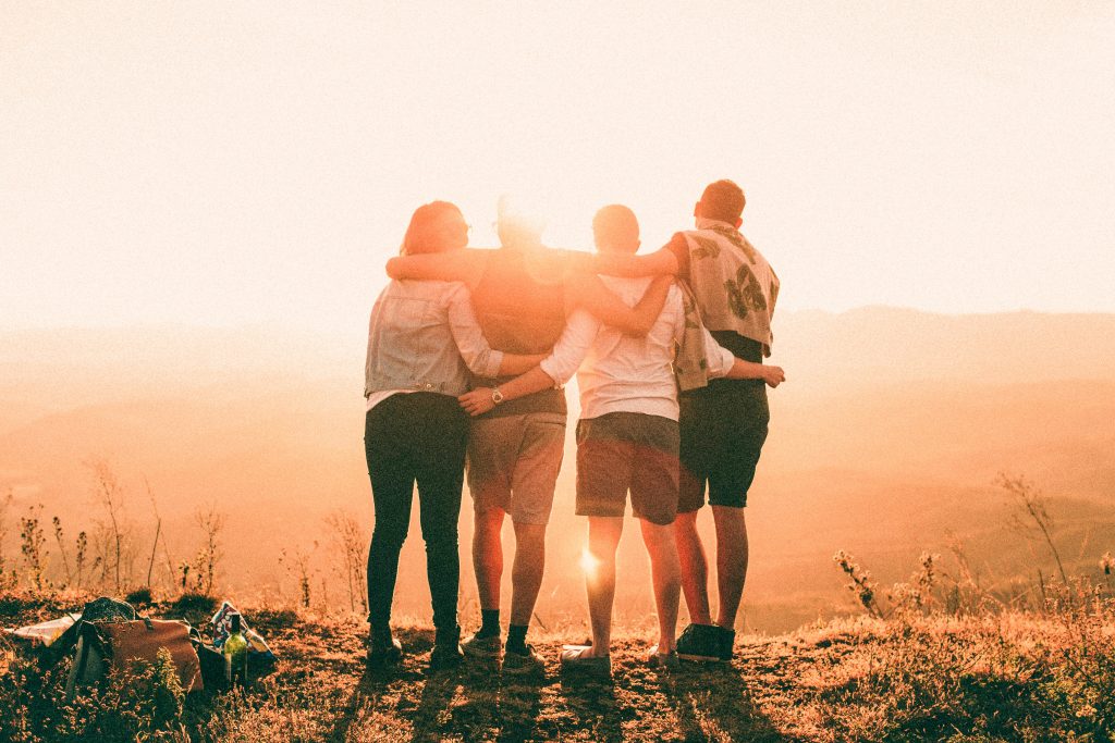 group outside in sunset