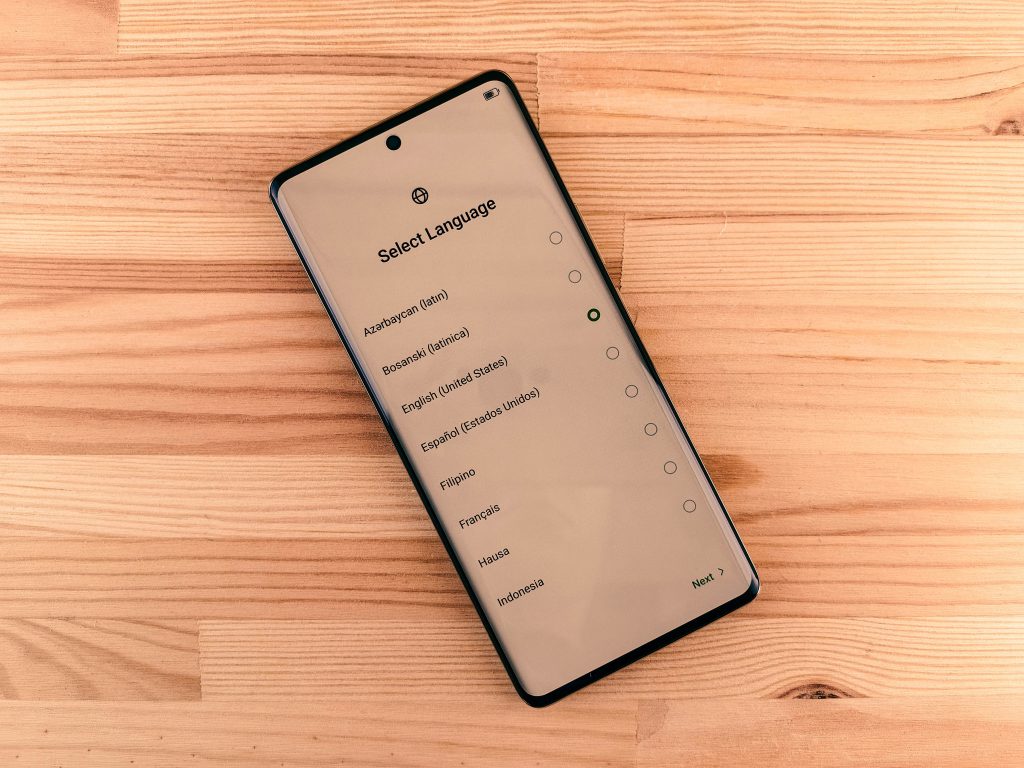 phone screen of language choices
