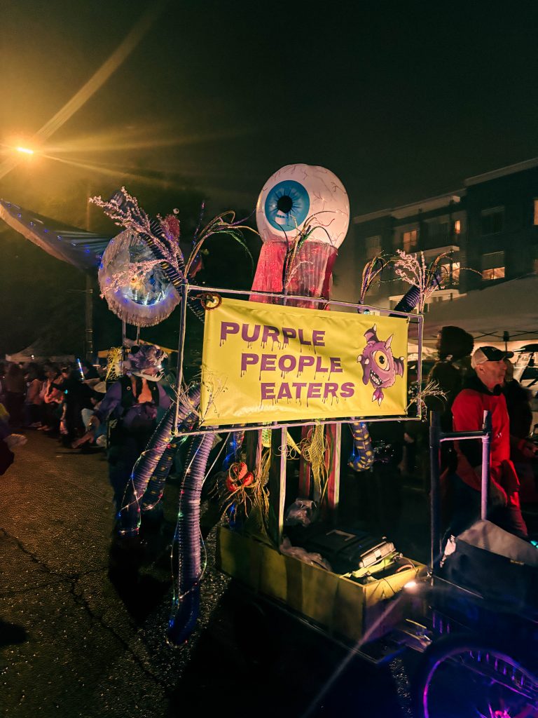 chewbacchus parade float of the purple people eater