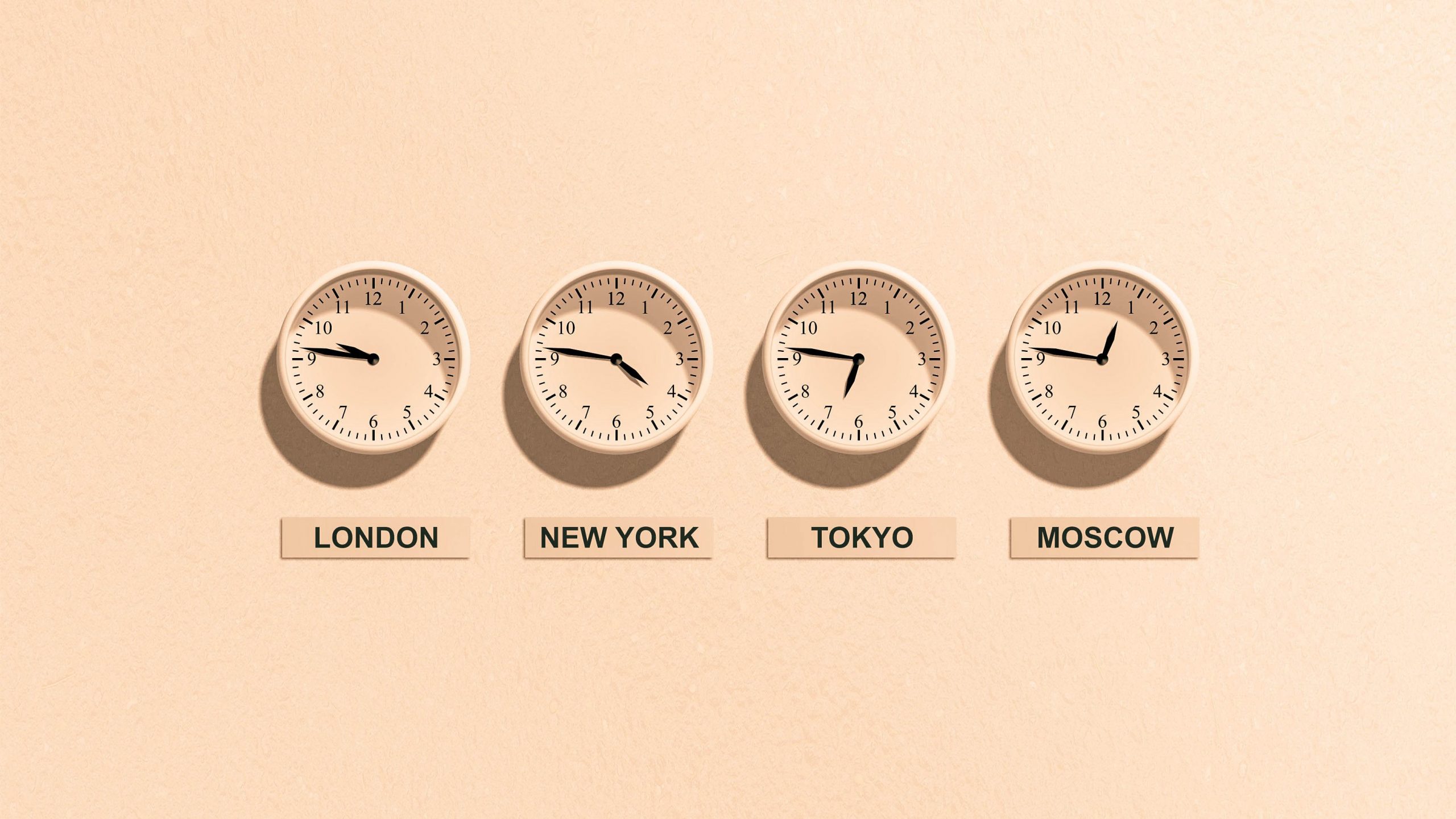 phone of 4 clocks of different time zones
